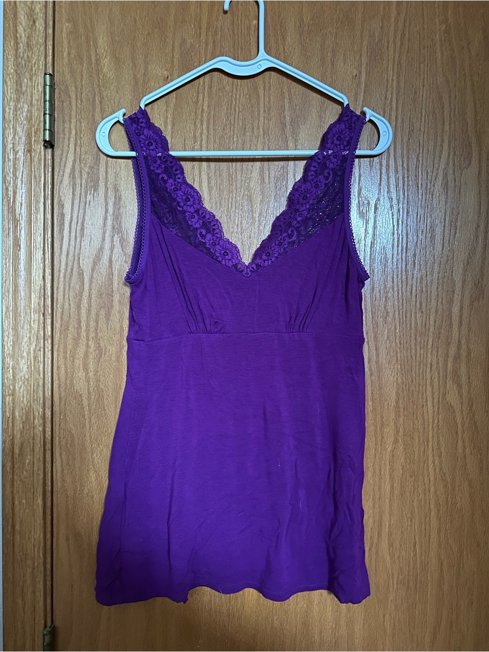 Purple Lace-Trim V-Neck Tank